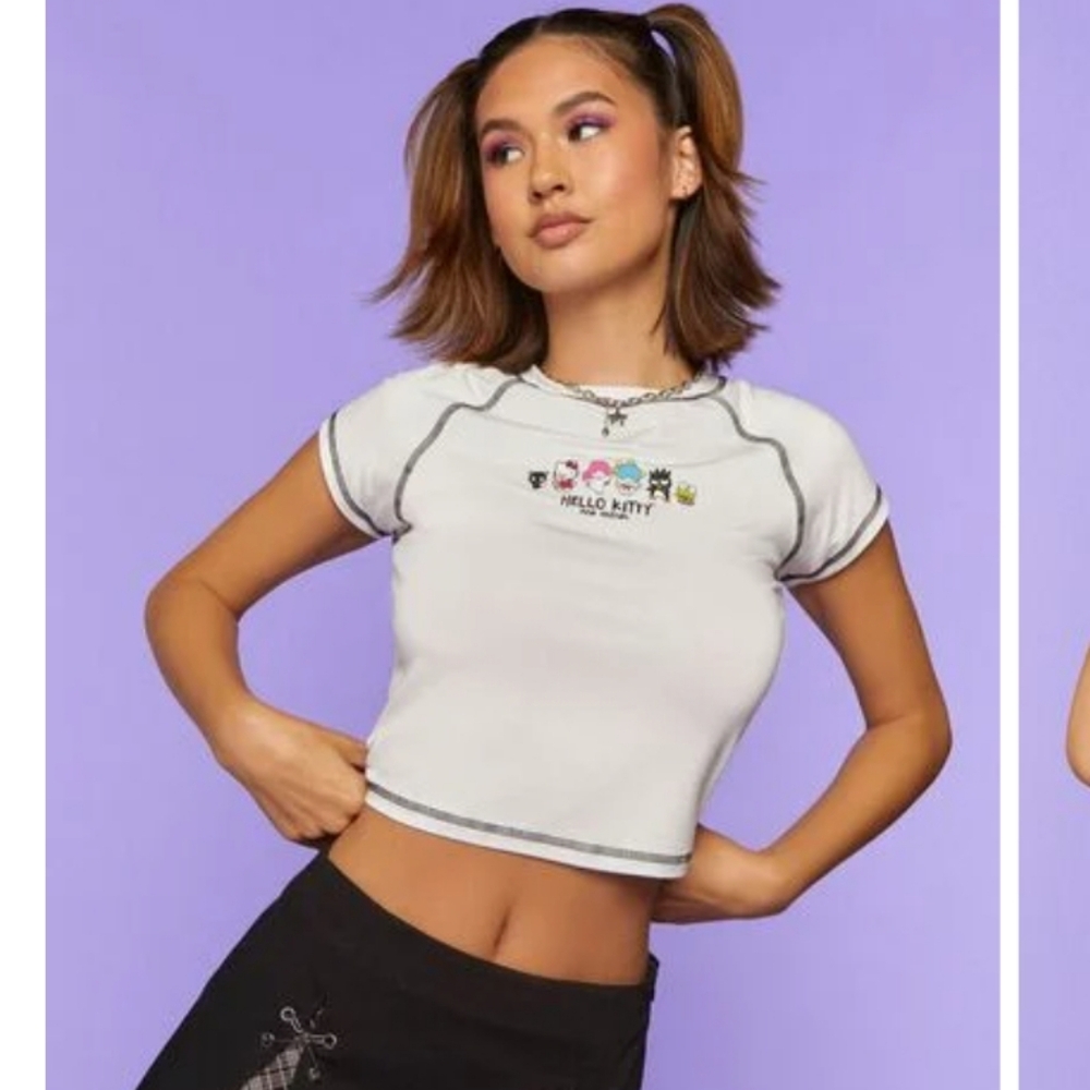 HELLO KITTY & FRIENDS X FOREVER 21 white black outline sz Large crewneck top EUC